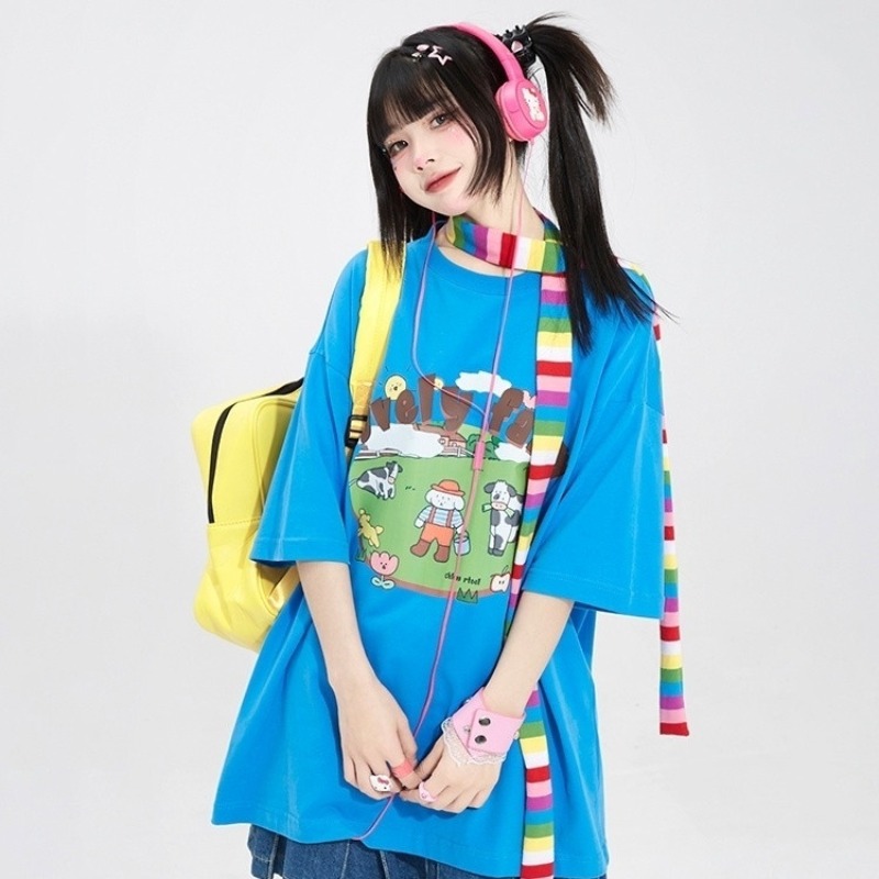 Farming Japan - Koszulka oversize w stylu Y2K, słodki